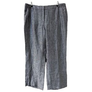 Talbots Women's Linen Pants 16 Wide Leg Herringbone Gray Curvy Career 38"x28"